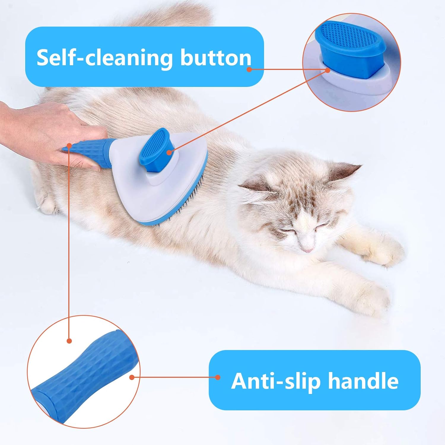 UD AUPHTIR Self-Cleaning Slicker Brush for Dogs and Cats - Effective Grooming Tool for Shedding Long and Short Haired Pets, Blue