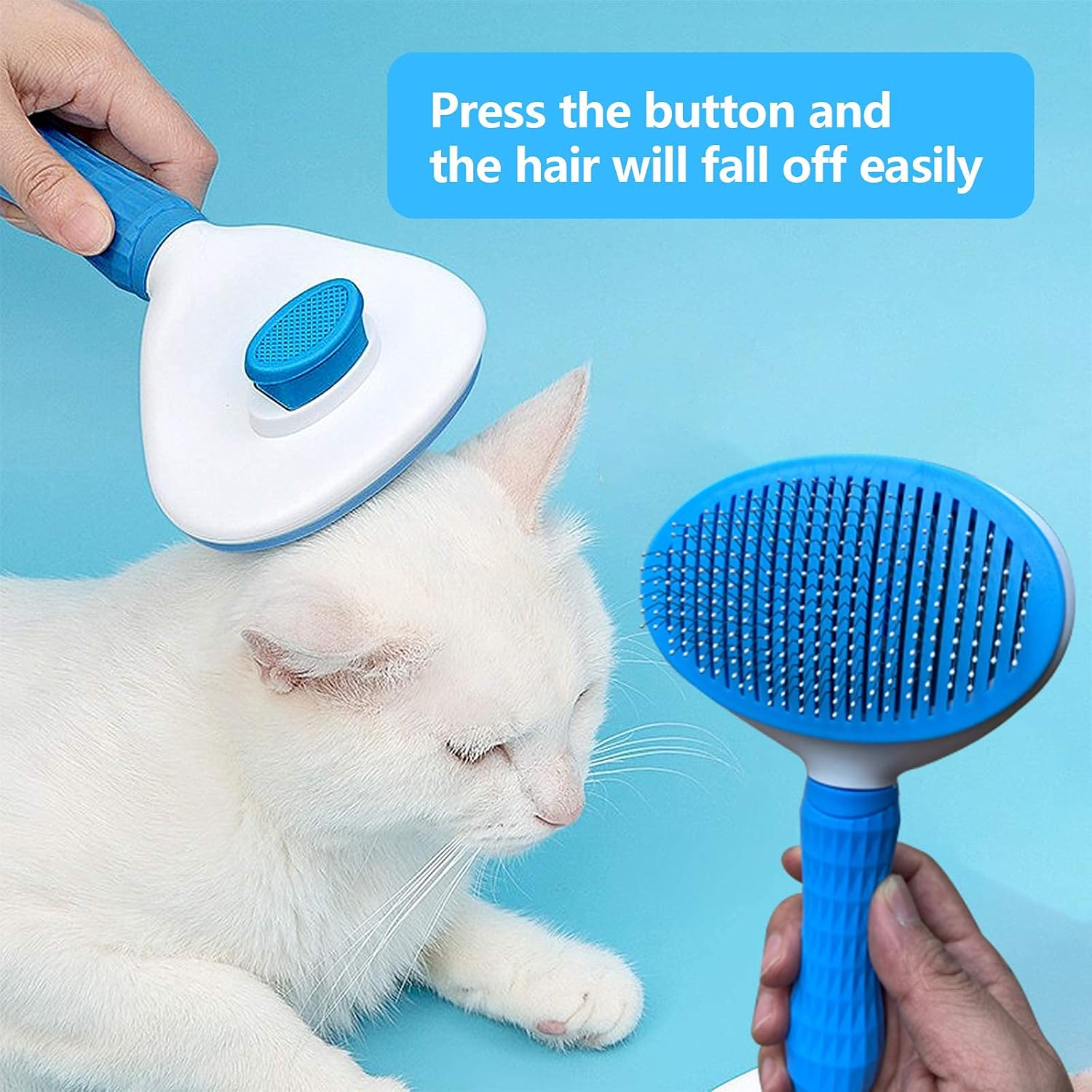 UD AUPHTIR Self-Cleaning Slicker Brush for Dogs and Cats - Effective Grooming Tool for Shedding Long and Short Haired Pets, Blue