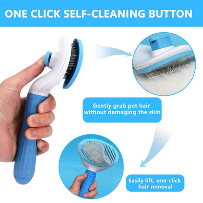 UD AUPHTIR Self-Cleaning Slicker Brush for Dogs and Cats - Effective Grooming Tool for Shedding Long and Short Haired Pets, Blue